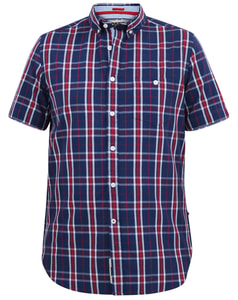 D555 Royston Check Button Down Collar S/S Shirt With Pocket Navy